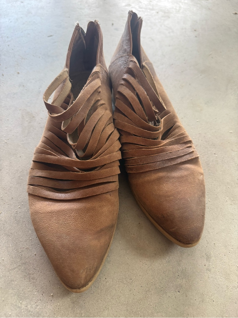 Free People Tan Layered Strap Pointed Ankle Booties